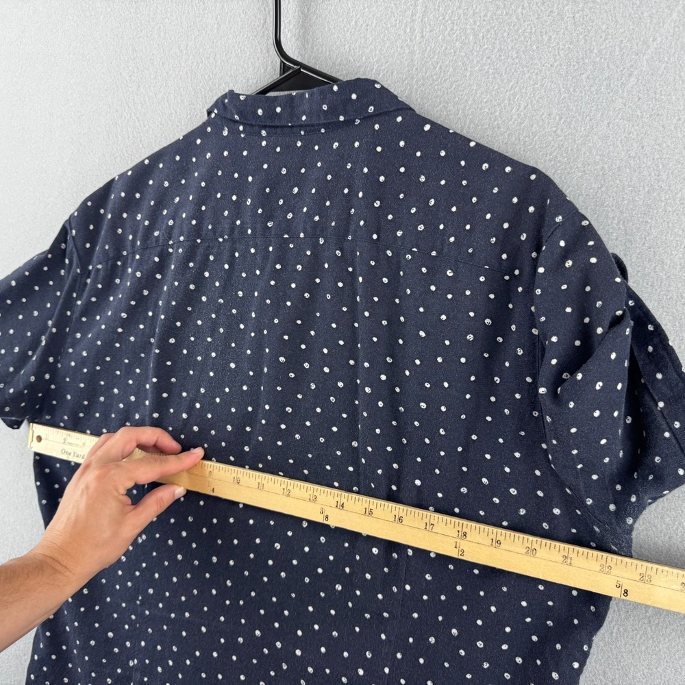 John Varvatos Shirt Mens Large Blue Polka Dot Linen Ramie Blend Short Sleeve - Picture 8 of 12